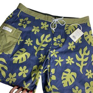 NWT Katin Mens swimwear board shorts Trunks Size 40 Kanvas Green Blue floral tie